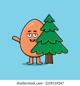 Cute cartoon Brown cute egg character hiding tree in 3d modern design