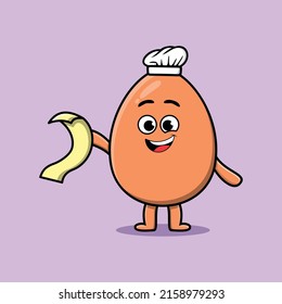 Cute cartoon brown cute egg chef character with menu in hand