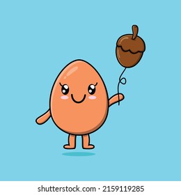 Cute cartoon brown cute egg floating with acorn balloon cartoon vector illustration