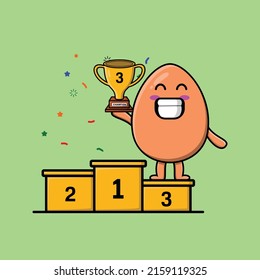 Cute cartoon brown cute egg as the third winner with happy expression in 3d modern style design
