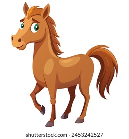 Cute cartoon brown horse isolated on white. Vector illustration.