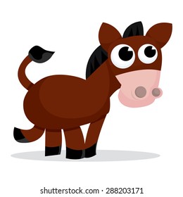 Cute cartoon brown horse vector illustration.