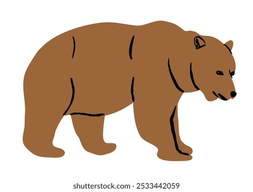 Urso de caça marrom de desenhos animados bonito. Ícone de animal vetorial e ilustração para produtos para bebês. Caráter animal selvagem, mascote de urso predador ou mamífero da floresta da vida selvagem.