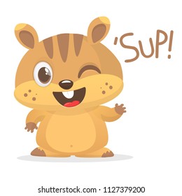 Cute cartoon brown marmot looking . Groundhog Day isolated vector illustration.