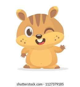 Cute cartoon brown marmot talking and pointing. Groundhog Day isolated vector illustration.