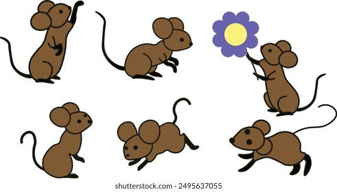 cute cartoon brown mice on white background