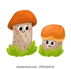 Cute cartoon brown mushrooms. Vector illustration on white background. For prints, fabric, publications, games.