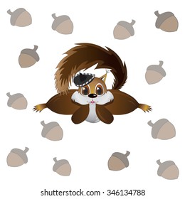cute cartoon brown squirrel in a hat