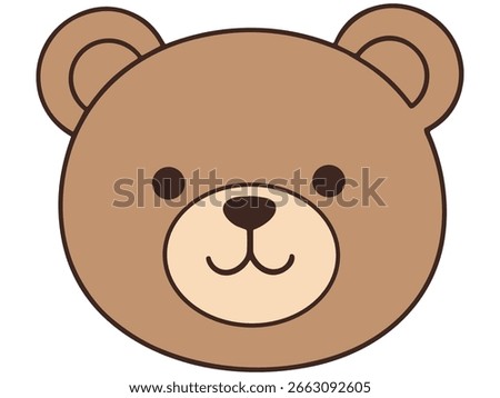 Cute cartoon brown teddy bear face with big ears	
