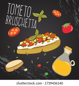 cute cartoon of bruschetta Italian menu