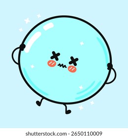 A cute cartoon bubble character with cross eyes and a distressed expression, surrounded by sparkle effects, on a light blue background.