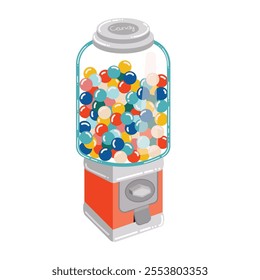 Cute cartoon bubble gum machine isolated on white background. Candy balls retro 90's automate.