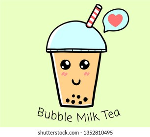 Cute Cartoon Bubble Milk Tea vector illustration.