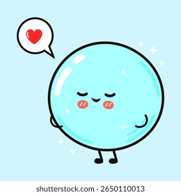 A cute cartoon bubble with a smiling face and a heart shaped thought bubble, surrounded by sparkles, on a blue background.