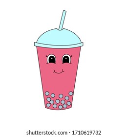 Cute cartoon bubble tea. Vector illustration.