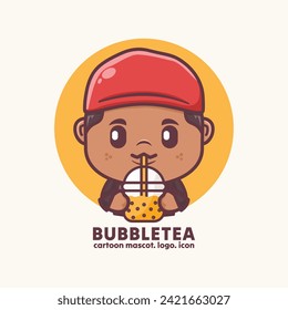 cute cartoon with bubble tea, vector illustration, logo mascot, cartoon mascot, icon cartoon.