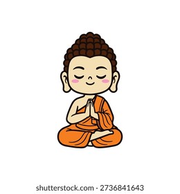 cute cartoon Buddha hand drawn vector Illustration on white background