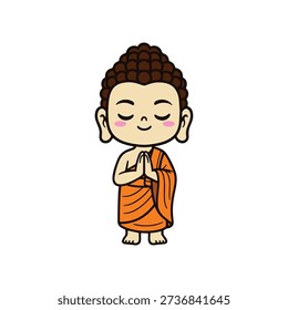 cute cartoon Buddha hand drawn vector Illustration on white background