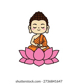 cute cartoon Buddha hand drawn vector Illustration on white background