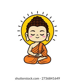 cute cartoon Buddha hand drawn vector Illustration on white background