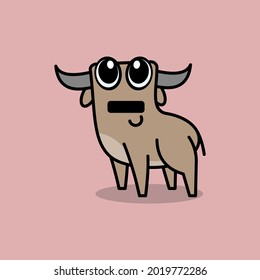 cute cartoon buffalo animal vector illustration for children's book or mascot logo