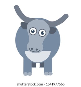 Cute cartoon buffalo. Flat design vector illustration.