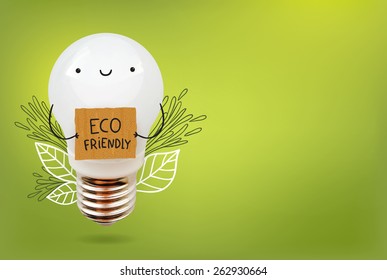 cute cartoon bulb character - Eco friendly electricity.