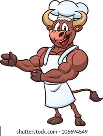 Cute cartoon bull chef. Vector illustration with simple gradients. All in a single layer