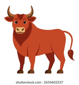 Bonito touro de desenho animado. Búfalos domésticos de animais de fazenda em estilo divertido. Adequado para livros infantis, adesivo, mascote, contos de fadas, logotipo. Ilustração isolada de vetor no plano de fundo branco