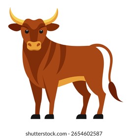 Bonito touro de desenho animado. Búfalos domésticos de animais de fazenda em estilo divertido. Adequado para livros infantis, adesivo, mascote, contos de fadas, logotipo. Ilustração isolada de vetor no plano de fundo branco