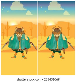 Cute cartoon bull. Find the ten differences between the two pictures. Puzzle for kids.