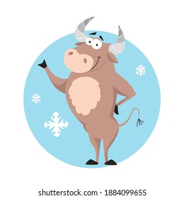 Cute cartoon bull. Funny ox, the symbol of Chinese New Year 2021.