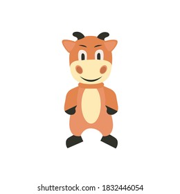 Cute cartoon bull with a smile. Vector illustration of an animal isolated on a white background. Bull