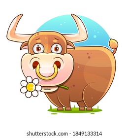 Cute Cartoon Bull Vector Stock Illustration On A White Background. For Design, Decoration