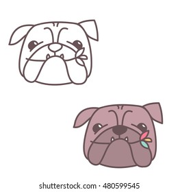 Cute cartoon bulldog with flower illustration