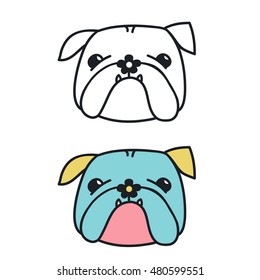 Cute cartoon bulldog with flower nose illustration