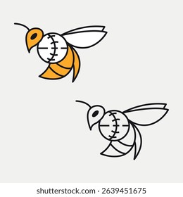 A cute cartoon bumblebee with black and yellow wings flies near a flower, smiling and collecting honey