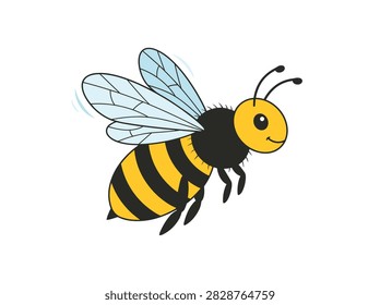 Cute Cartoon Bumblebee Flying Isolated on White Background Vector Illustration