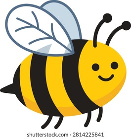 A cute cartoon bumblebee with yellow and black stripes, smiling face, and small wings, isolated on a white background, insect