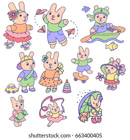 Cute cartoon bunnies for children set