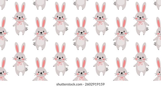Cute cartoon bunnies with pink bows creating a joyful pattern suitable for children's decor and fabric design