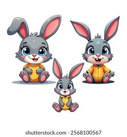 Cute cartoon bunnies sitting together, adorable animal illustration, perfect for children�s books, Easter designs, or nursery decorations