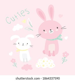 Cute Cartoon Bunnies Vector Illustration