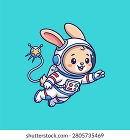 Cute Cartoon Bunny Astronaut Floating in Outer Space Illustration