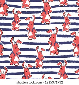 cute cartoon bunny with backpack seamless pattern