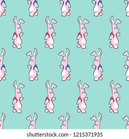 cute cartoon bunny with backpack seamless pattern