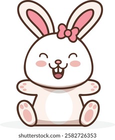 Cute cartoon bunny with a bow, perfect for children's products.