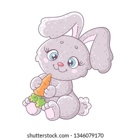 Cute cartoon bunny with carrot. 