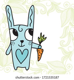 Cute cartoon bunny with carrot. Vector illustration
