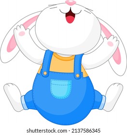 Cute cartoon bunny character jumping. Hare in casual outfit. Vector illustration.